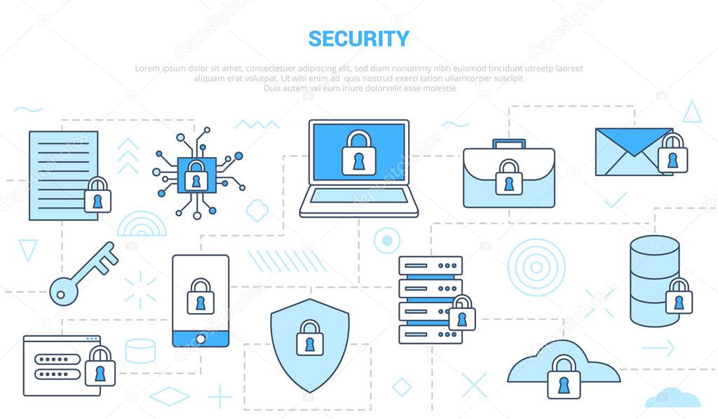 security concept with icon line style set template banner with modern blue color