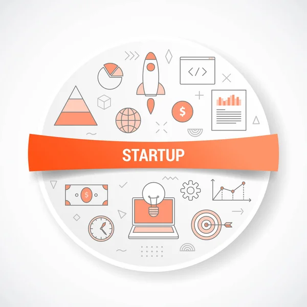 Startup Con Concepto Icono Con Ilustración Vectorial Forma Redonda Circular — Vector de stock