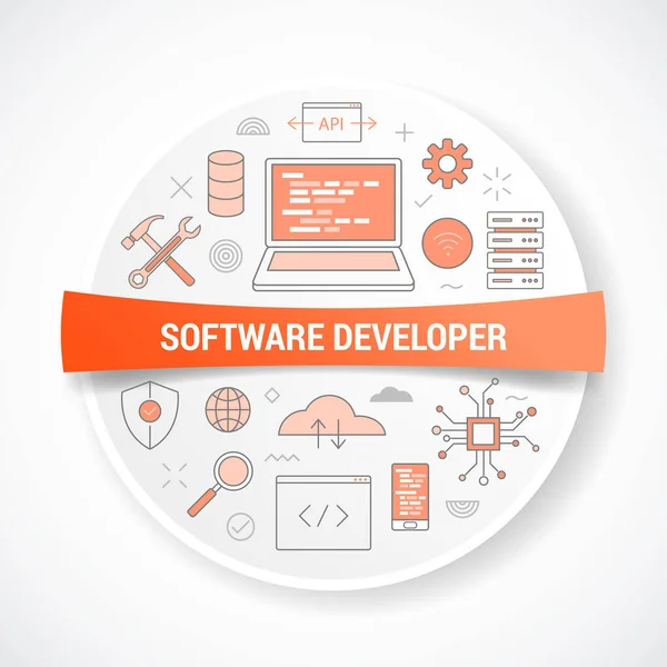 Software Developer Icon Concept Circle Shape Vector Illustration — Stock Vector