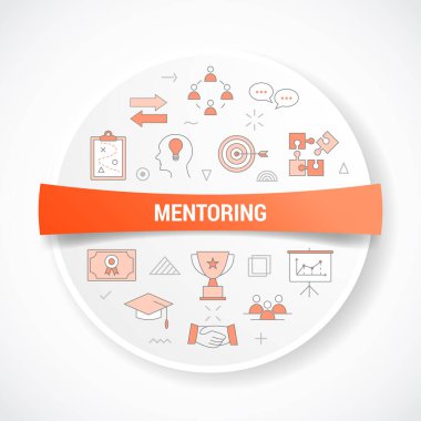 Yuvarlak veya daire şeklinde vektör illüstrasyonlu simge kavramına sahip akıl hocalığı kavramı