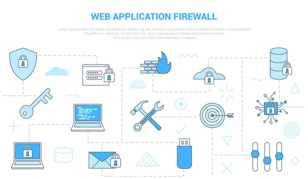 Waf Web Application Firewall Concept Avec Icône Ensemble Bannière Modèle — Image vectorielle