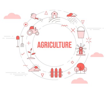 ikon şablon pankartı ve yuvarlak şekil vektörüne sahip tarım kavramı