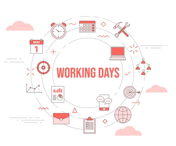 Concepto Días Laborables Con Icono Conjunto Plantilla Banner Círculo Forma — Vector de stock