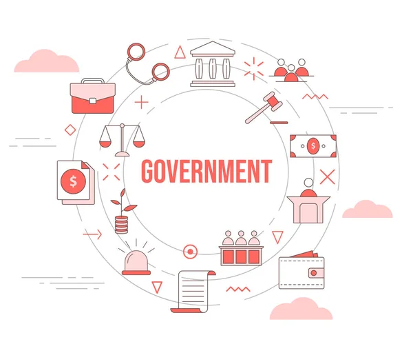 Government Concept Icon Set Template Banner Circle Shape Vector — Stock Vector