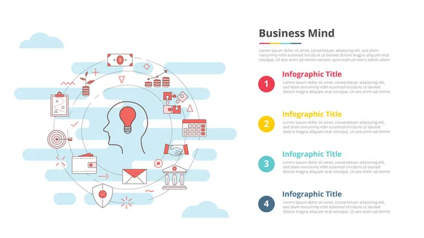 Business Mind Koncept För Infographic Mall Banner Med Fyra Punkt — Stock vektor