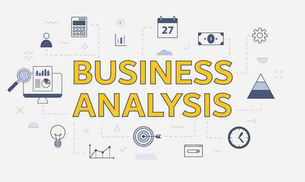 business analysis concept with icon set with big word or text on center vector illustration