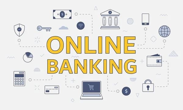 Conceito Bancário Online Com Ícone Definido Com Palavra Grande Texto — Vetor de Stock
