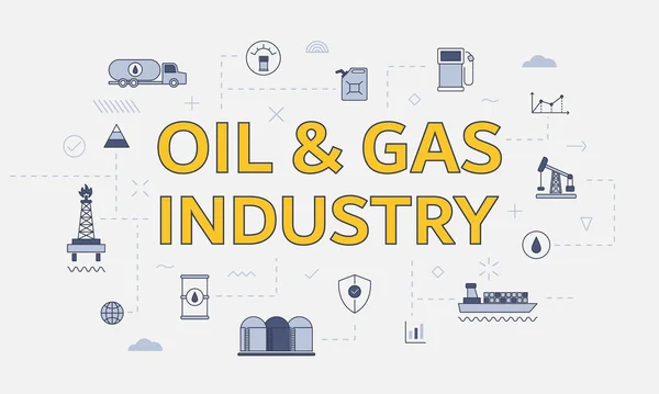 Concepto Industria Del Petróleo Gas Con Icono Conjunto Con Gran — Vector de stock