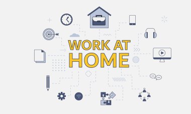 Wfh ana vektör illüstrasyonunda büyük sözcük veya metin içeren ev konsepti ile çalışma