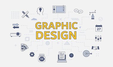 Merkez vektör illüstrasyonunda büyük sözcüğü ya da metni olan grafik tasarımcısı konsepti