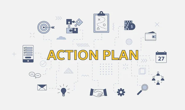 Concept Plan Action Entreprise Avec Icône Sertie Gros Mot Texte — Image vectorielle