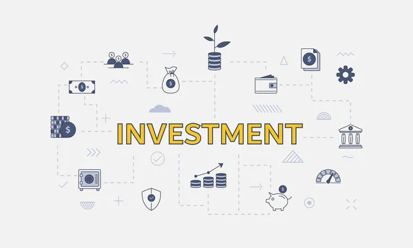 Concepto Inversión Empresarial Con Conjunto Iconos Con Gran Palabra Texto — Vector de stock