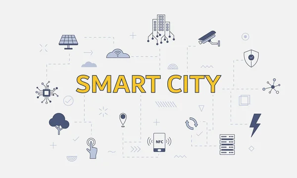 Smart City Koncept Med Ikon Set Med Stora Ord Eller — Stock vektor