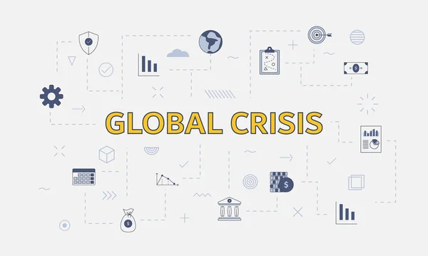 Conceito Crise Global Com Ícone Definido Com Palavra Grande Texto — Vetor de Stock