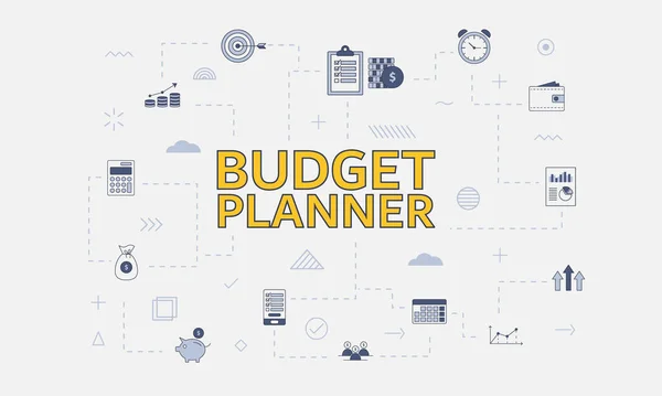 Koncepcja Planowania Budżetu Ikoną Zestaw Dużym Słowem Lub Tekstem Środku — Wektor stockowy