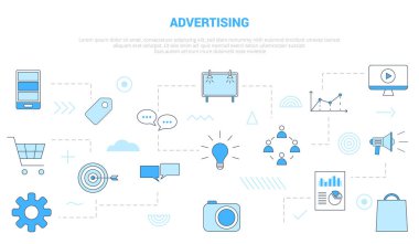 reklam dijital pazarlama kavramı simge set afişi ile modern mavi renk biçimi illüstrasyonlu