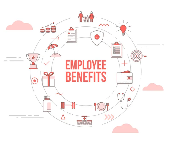 Çalışan faydaları konsepti simge şablon pankartı ve daire şeklindeki vektör çizimi ile