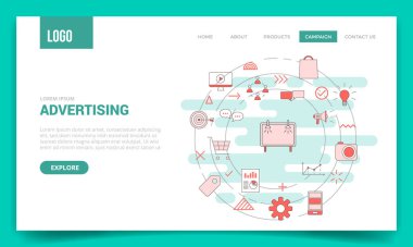 Web sitesi şablonu veya iniş sayfası ana sayfa illüstrasyonu için daire simgesi içeren iş reklamcılığı kavramı