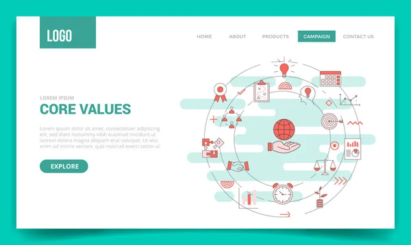 Concepto Valores Básicos Con Icono Círculo Para Plantilla Del Sitio — Vector de stock