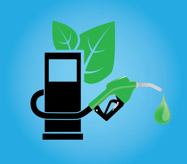 Conceptul de biocombustibil cu pompă de benzină și frunze verzi — Vector de stoc