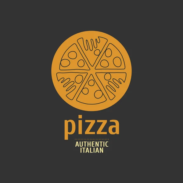 Διάνυσμα λογότυπο, στοιχείο του σχεδιασμού για πίτσα, πιτσαρία, πίτσα παράδοση, ιταλικό εστιατόριο. Χέρια αρπάζοντας φέτες πίτσα — Διανυσματικό Αρχείο