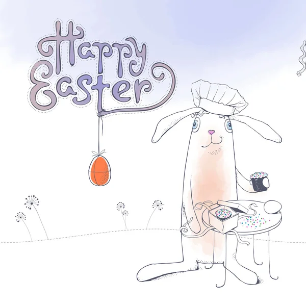 Šťastné Velikonoce roztomilý vektor přání s Velikonoční zajíček — Stockový vektor