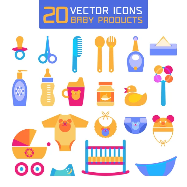 Ilustración de vector de productos para bebés. Iconos para los recién nacidos — Archivo Imágenes Vectoriales