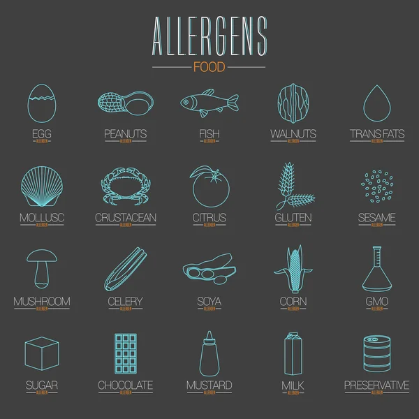 Alerjen simgeler vektör set - gluten, laktoz, GDO, fındık, vb.
