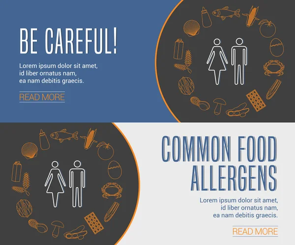 Az élelmiszer-allergének két sablonok gyűjteménye internetes bannerek — Stock Vector