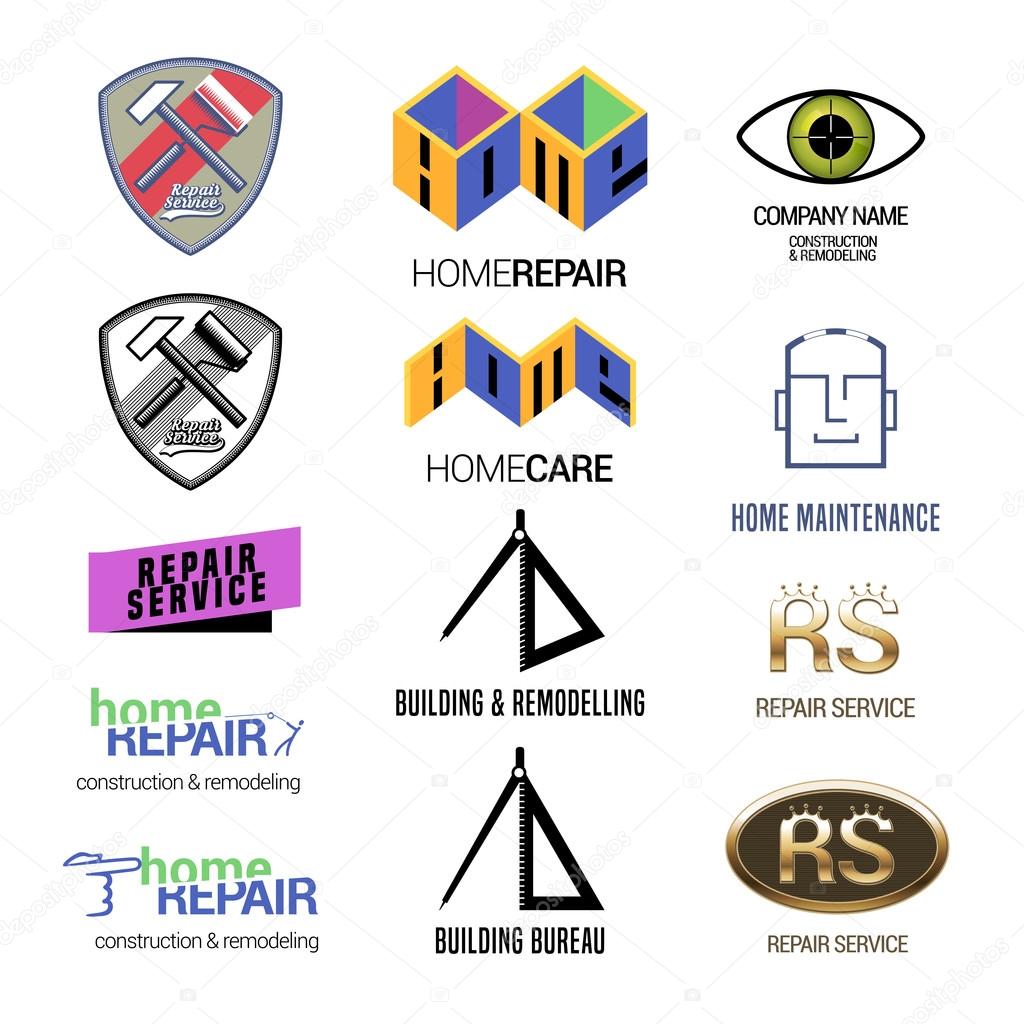 Set of repair service or constuction vector logos. Home repair concept emblems
