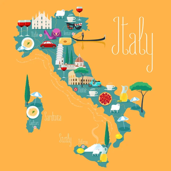 Carte d’illustration vectorielle d’Italie, conception. Icônes et de sites italiens — Image vectorielle