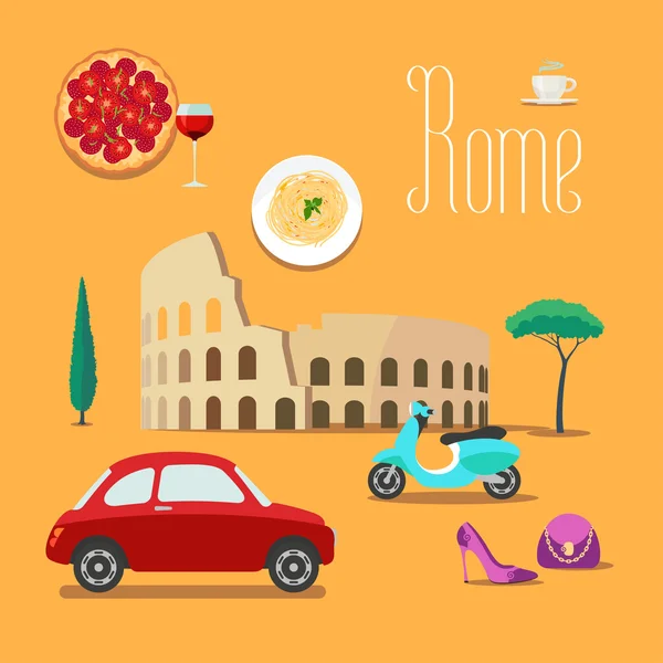 Italien och Rome vektor illustration, design element, symboler, ikoner — Stock vektor