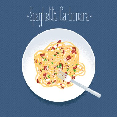 Spagetti alla Carbonara, İtalyan makarna vektör tasarım öğesi için Restoran Menü, poster