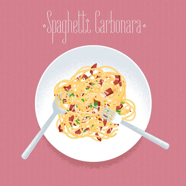 Spaghetti alla Carbonara, Italian pasta vector design element - Stok Vektor