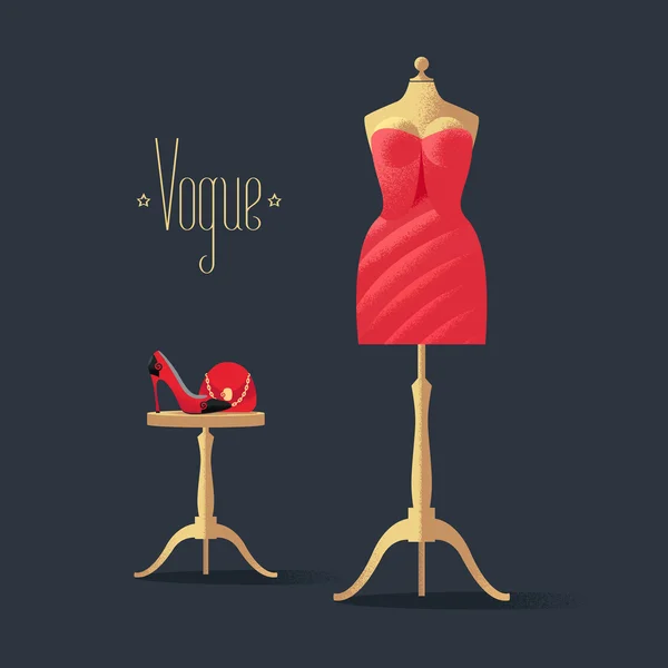 Illustrazione vettoriale di moda con poco vestito rosso — Vettoriale Stock