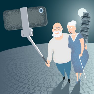 Eski insanların cellphone ile anlık görüntü görüntü görüntüsünü selfie dalga grup