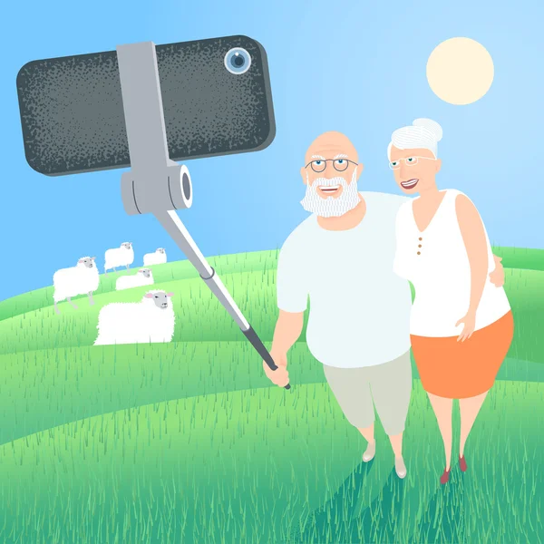 Grupo de gente que hace foto selfie con smartphone — Vector de stock