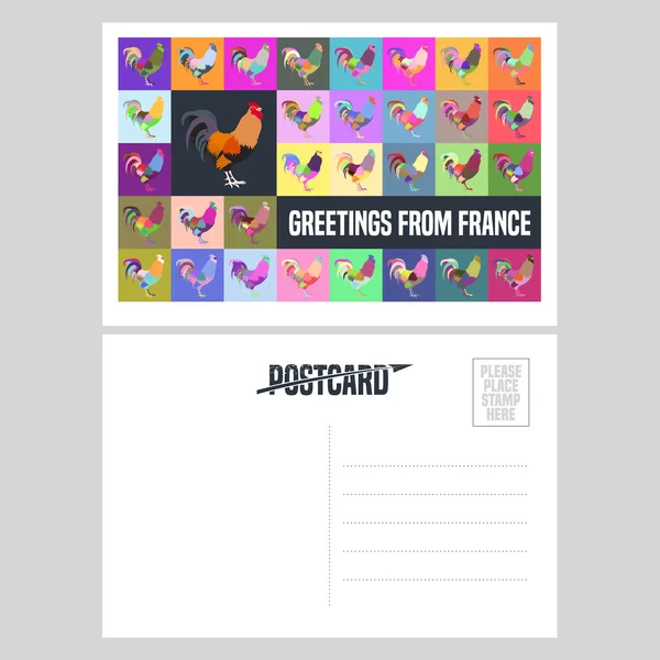 France vector postcard design with French symbol rooster — Stock Vector