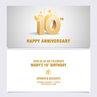 10. yıl dönümü davetiye kartı çizimi. 10. yaş günü partisi daveti için zarif 3D harfli şablon ögesi tasarla
