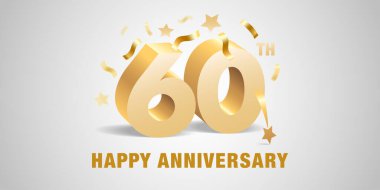 60 yıllık vektör ikonu, logo. 60. yıldönümü için 3D rakamlar ve şenlik öğeleri içeren grafiksel tasarım şablonu