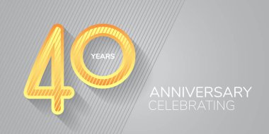 40. yıl dönümü vektör simgesi, logo. Neon numarası ve 40. yıldönümü tebrik kartı, davetiye