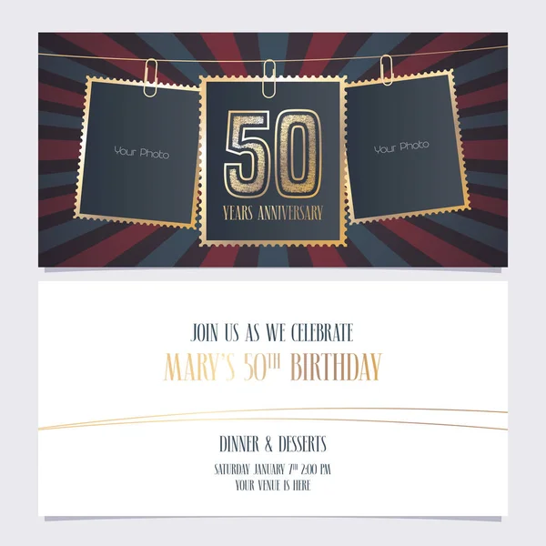 Years Anniversary Party Invitation Vector Template Illustration Photo Frames 50Th — Stock Vector