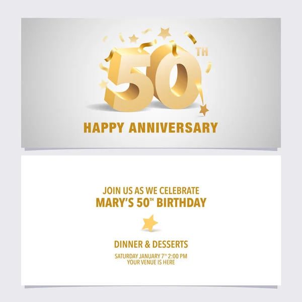 Years Anniversary Invitation Card Vector Illustration Template Design Golden Color — Stock Vector