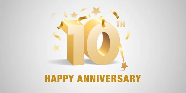 10. yıl dönümü vektör simgesi, logo. 10. yıl dönümü için altın 3D rakamlar ve şablon tasarımı