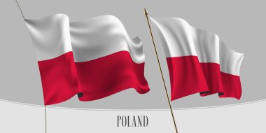 İzole edilmiş arka plan çiziminde Polonya bayrağı sallıyor. Bir vatanseverlik sembolü olarak Polonya 'nın dalgalı gerçekçi bayrağının kırmızı beyaz çizgileri.