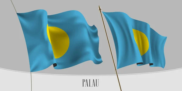 Conjunto Palau Acenando Bandeira Ilustração Vetorial Fundo Isolado Azul Amarelo —  Vetores de Stock