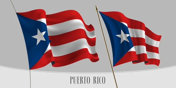 Conjunto Porto Rico Acenando Bandeira Ilustração Vetorial Fundo Isolado Vermelho — Vetor de Stock