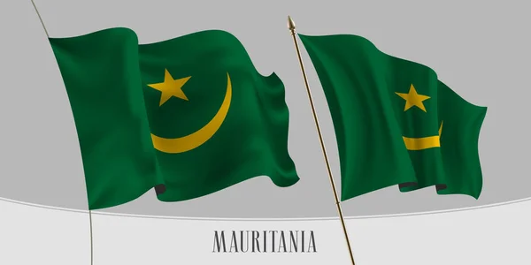 Conjunto Bandeira Mauritânia Acenando Ilustração Vetorial Fundo Isolada Cores Amarelas —  Vetores de Stock