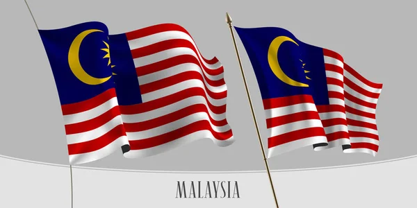 Conjunto Bandeira Acenando Malásia Ilustração Vetorial Fundo Isolado Listras Lua —  Vetores de Stock