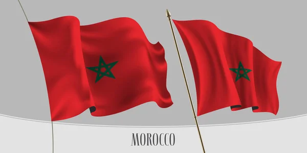 Set Marocco Sventola Bandiera Sfondo Isolato Vettoriale Illustrazione Colore Rosso — Vettoriale Stock